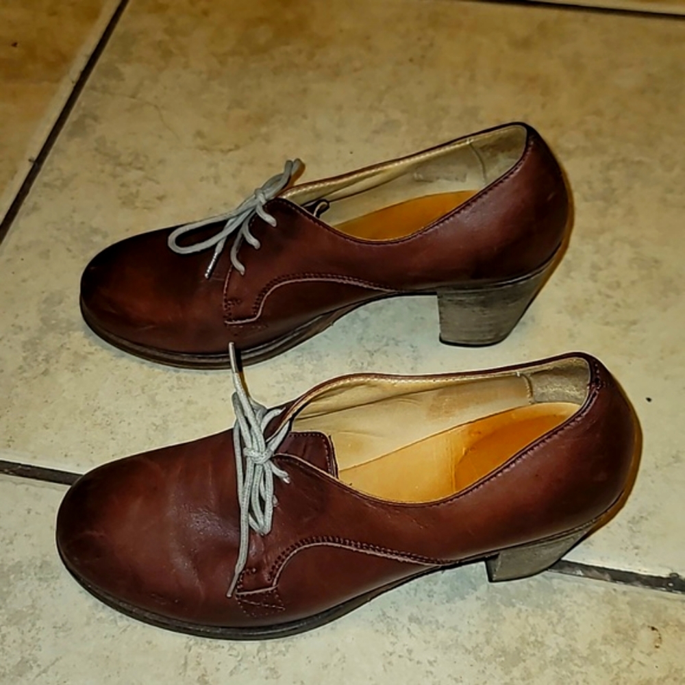 Gidigio shoes lace up booties Women's 38 cognac brown leather heels S3